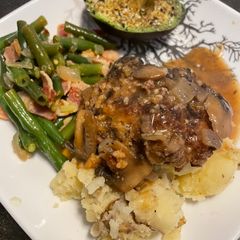 A picture of Salisbury steaks/ hamburger steaks.