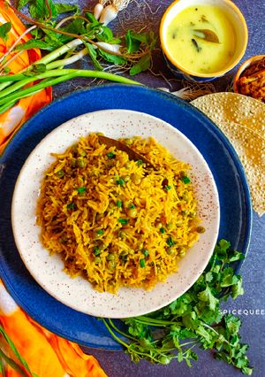 A picture of Lilva Pulav/ Pigeon peas Pulav.