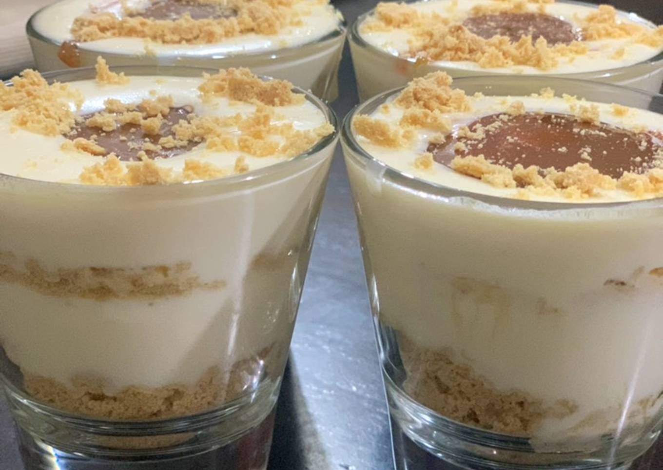 Caramel with cheese cake sauce dessert in a cup