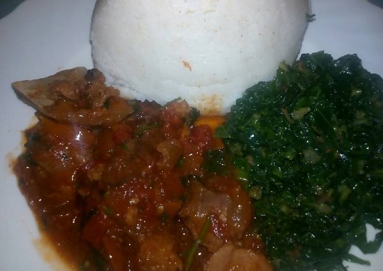 Beef stew,veges and ugali