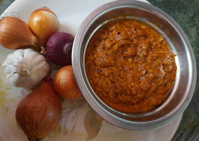 प्याज और लहसुन की चटनी(Pyaz aur lahsun ki chutney recipe in hindi) रेसिपी  बनाने की विधि in Hindi by Manju Gupta - Cookpad