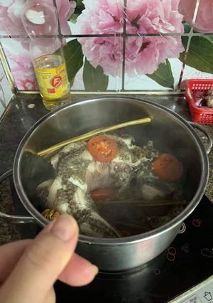 Hình của món Cá lóc hấp muối cuốn bánh tráng.