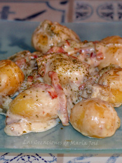 Una foto de Ñoquis con berenjena y bacon