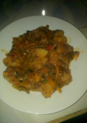 A picture of Lentils,Irish potatoes and unripe bananas.