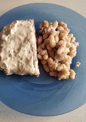 Una foto de Entrecot con salsa de queso