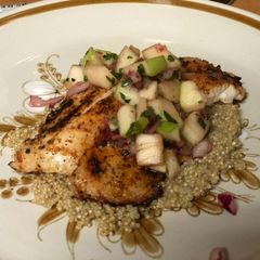 A picture of Chili Lime Pan Seared Tilapia with Apple Salsa and Quinoa.