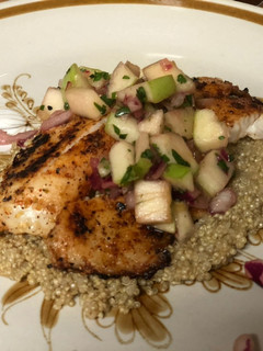 A picture of Chili Lime Pan Seared Tilapia with Apple Salsa and Quinoa.