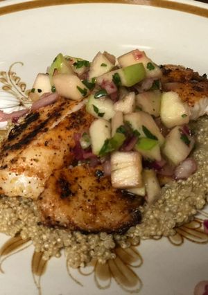A picture of Chili Lime Pan Seared Tilapia with Apple Salsa and Quinoa.