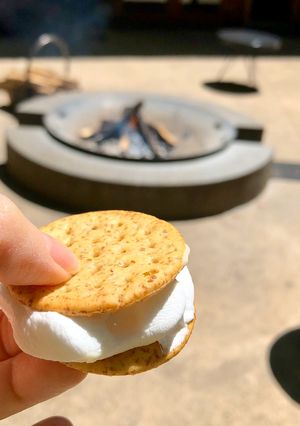 Hình của món Kẹo nướng marshmallow kẹp bánh qui giòn cracker.