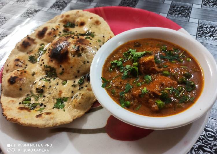 Matar paneer dhaba style with wheat flour butter naan