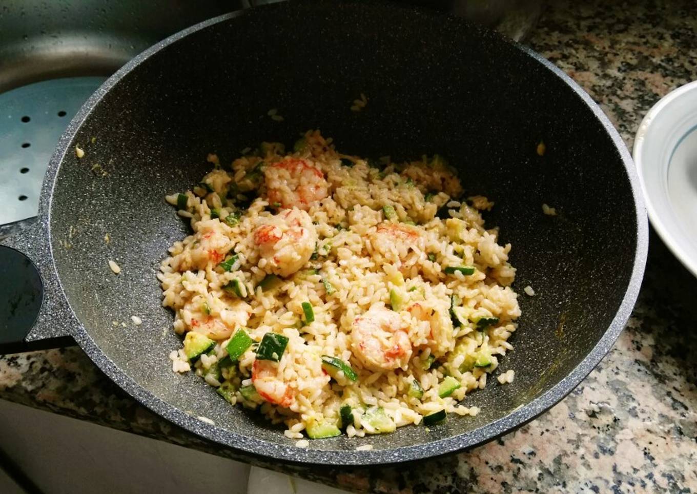 Arroz y gambas con leche de coco