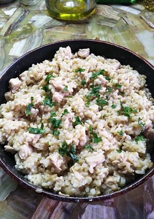 Una foto de Arroz cremoso con pollo