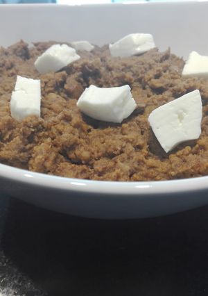 A picture of Refried Black Beans with Chorizo.