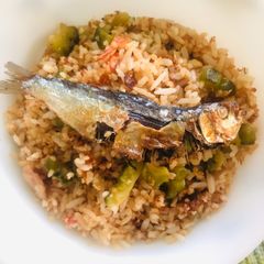 Dried Salted Herring with Bitter Gourd Fried Rice / Tuyo and Ampalaya Fried Rice A picture of Dried Salted Herring with Bitter Gourd Fried Rice / Tuyo and Ampalaya Fried Rice.