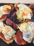 Sobrasada Toasts with Quail Eggs