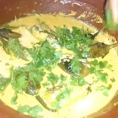 A picture of Brinjal Curry in white gravy.