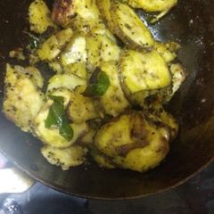 A picture of Plantain fry/ vaazhakai varuval.