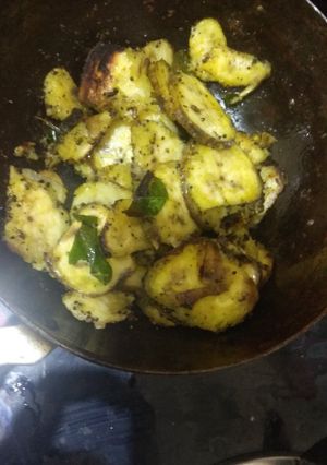 A picture of Plantain fry/ vaazhakai varuval.