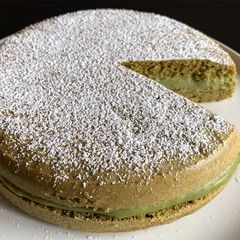 A picture of Rice Cooker Matcha Sponge Cake with Matcha Custard.
