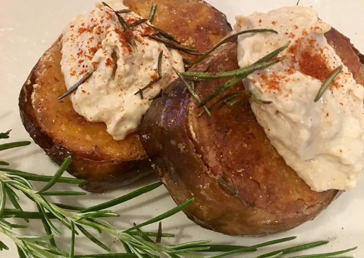 Simple Way to Make Super Quick Homemade Butternut Squash Steaks Topped with Caramelised Onion Hummus