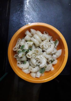A picture of White sauce pasta.