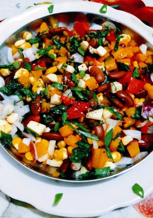 A picture of Healthy tasty Mexican corn with bean salad.