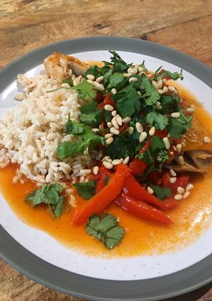 A picture of Chicken in a Red Pepper Sauce.