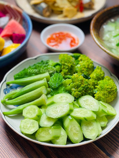 Hình của món Súp Lơ Xanh, Khổ Qua, Đậu Bắp Luộc.