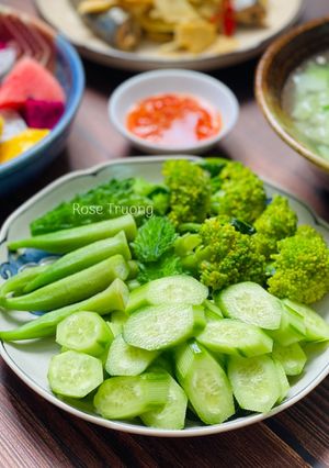 Hình của món Súp Lơ Xanh, Khổ Qua, Đậu Bắp Luộc.