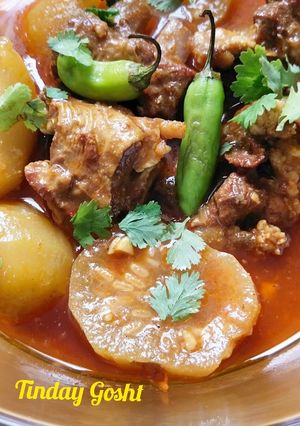 A picture of Tinday Gosht (mutton).