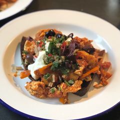 A picture of Turkish eggs Menemen with chorizo 🍳.