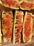 Minced chicken pesto marrow boat