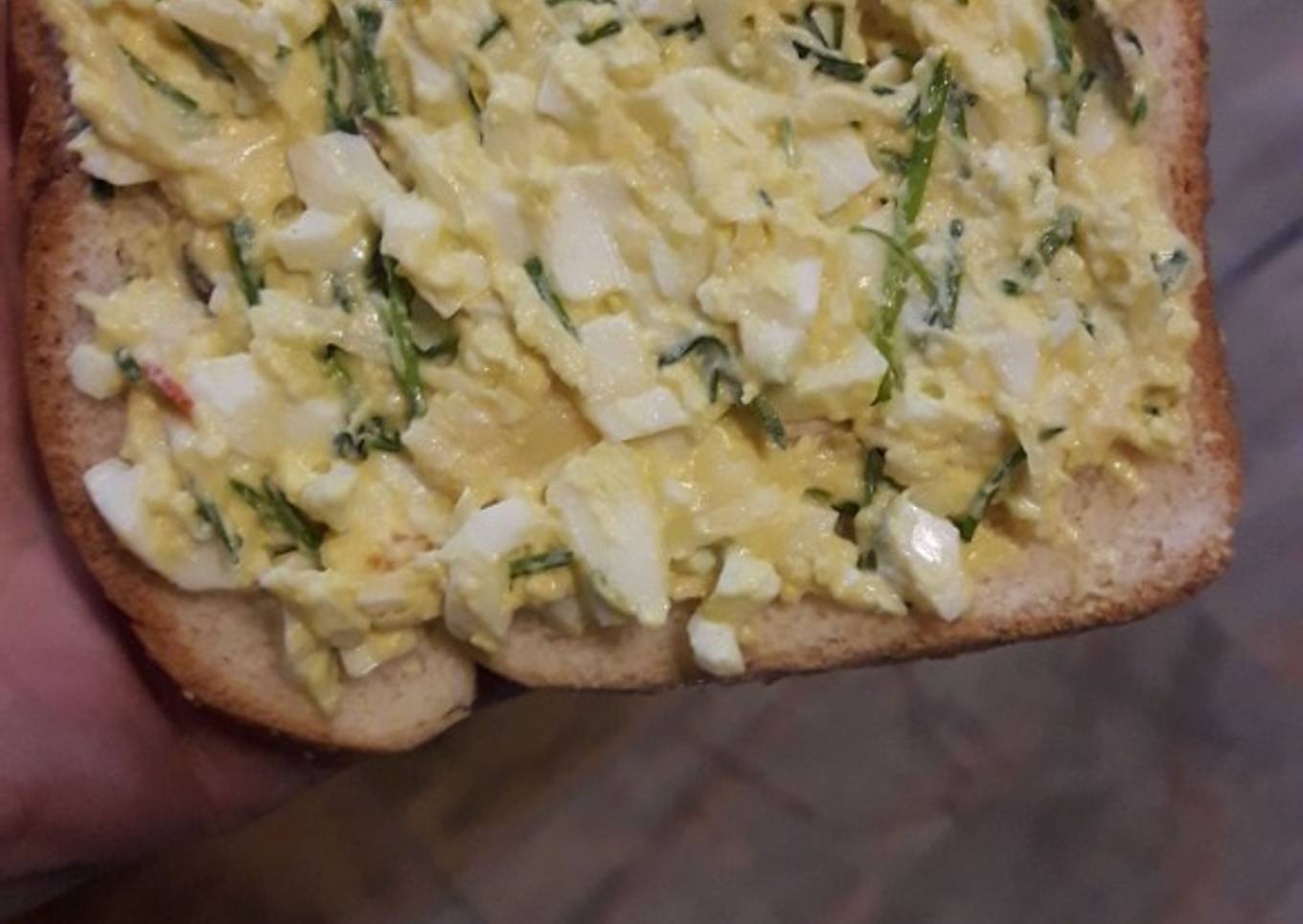 Imitation of eggs canape- deviled eggs on bread