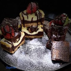 A picture of Dark chocolate cheese truffle brownie.