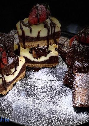 A picture of Dark chocolate cheese truffle brownie.