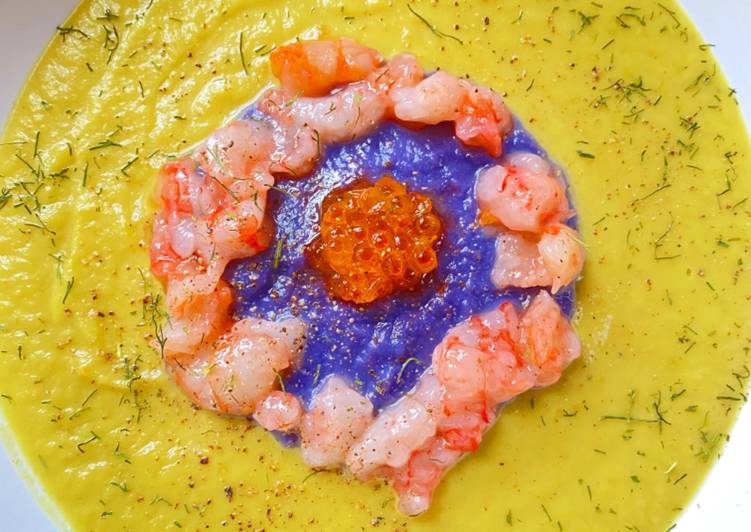 Ricetta Vellutata Di Rosette Di Cavolfiore Cavolo Viola Gamberi Rossi Crudi E Uova Di Salmone Di Giorgia Nanut Cookpad