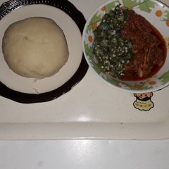 A picture of Semovita and Okro Stew.