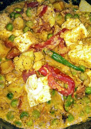 A picture of Pure veg paneer mix veg curry.