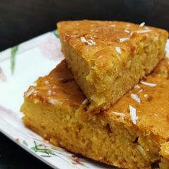 A picture of Delicious mango spongy milk cake.