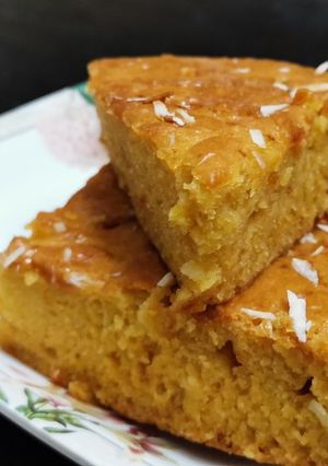 A picture of Delicious mango spongy milk cake.