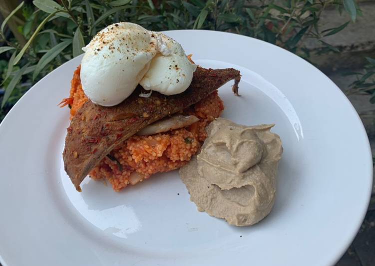 Smoked PiriPiri mackerel with tomato couscous and hummus