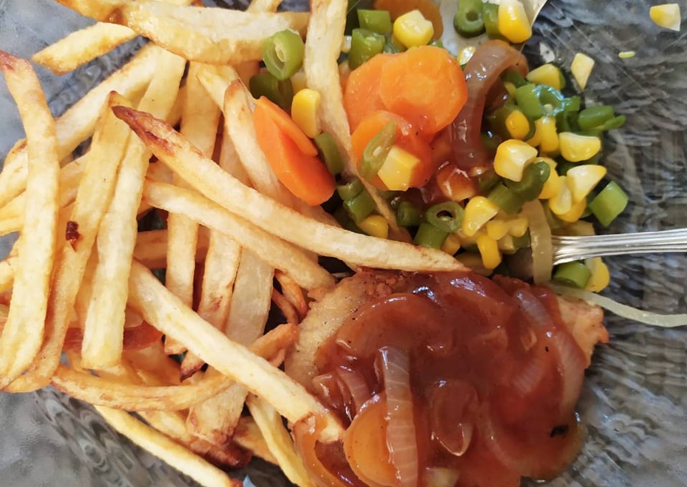 Chicken BBQ Steak with French Fries