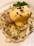 Creamy Spinach Mushroom Pasta, Tuna Steak with Hollandaise Sauce