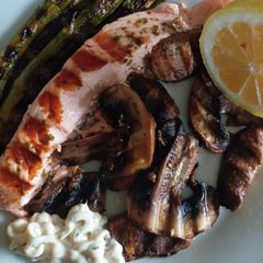 A picture of Grilled Salmon and Vegetables.