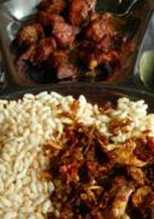 A picture of Mutton BBQ with Puffed Rice | Mutton Sekuwa Set.