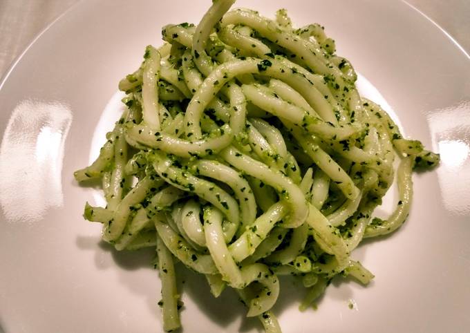 Udon with cilantro pesto