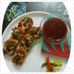 A picture of Cheese Bruschetta Italian finger food party appetizer.