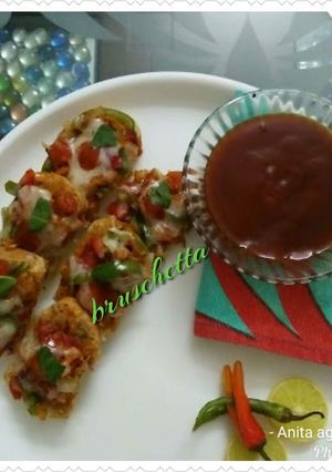 A picture of Cheese Bruschetta Italian finger food party appetizer.