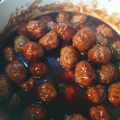 A picture of Bourbon Peach BBQ Meatballs.