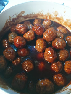 A picture of Bourbon Peach BBQ Meatballs.